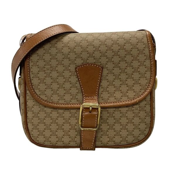 Auth CELINE Macadam Beige Brown PVC Leather Shoulder Bag - Picture 1 of 10